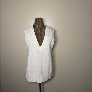 Cream V-Neck Knit Sleeveless Sweater Vest